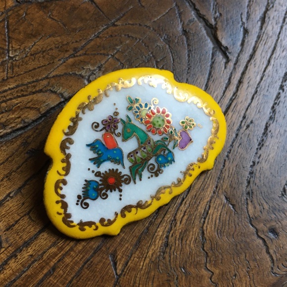 Vintage MICHAELA FREY hand painted enamel brooch - Picture 8 of 16